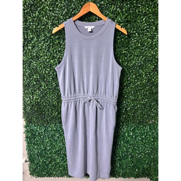 Athleta Womens Seasoft Tank Midi Dress Size Medium Steel Blue Stretch Drawstring - Picture 1 of 6